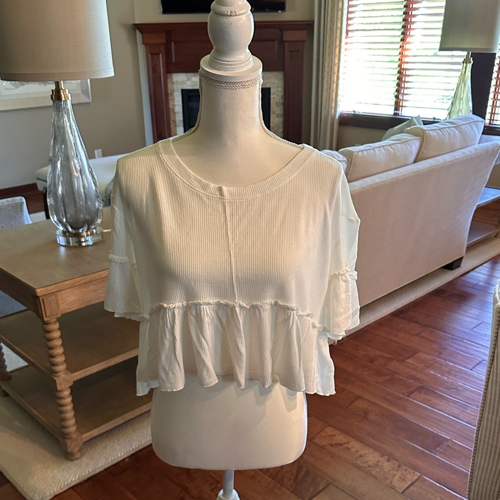 Altar'd State White Ruffle Crop Top